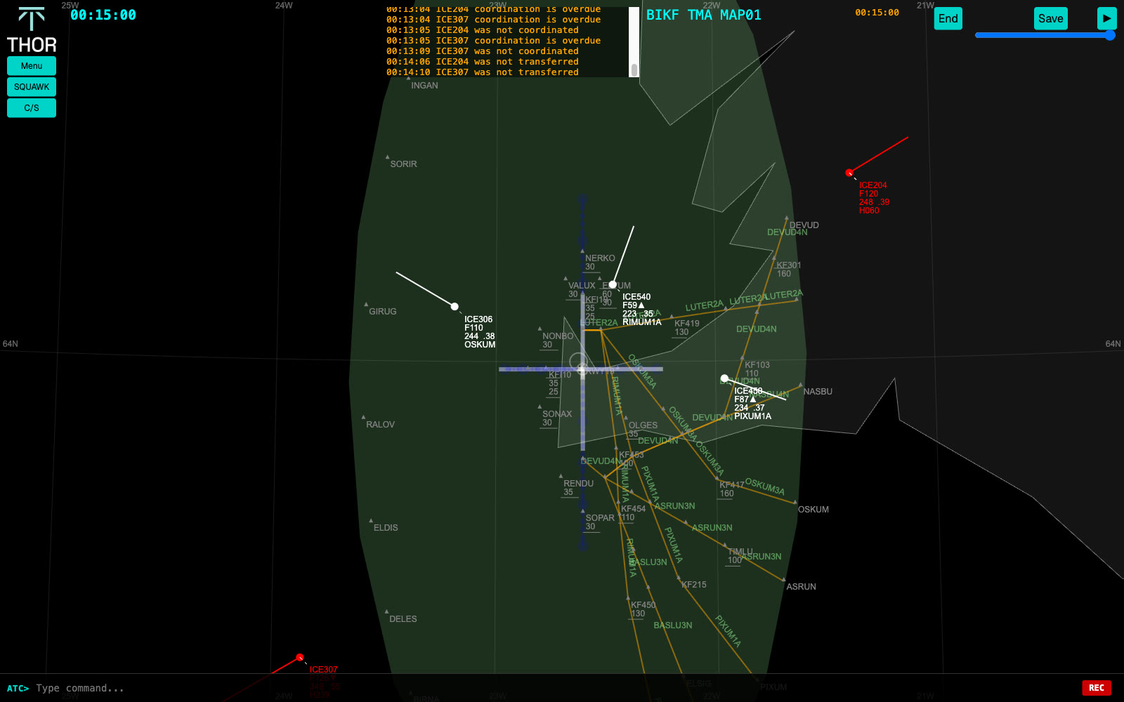 THOR approach radar over the Keflavík TMA with departing traffic