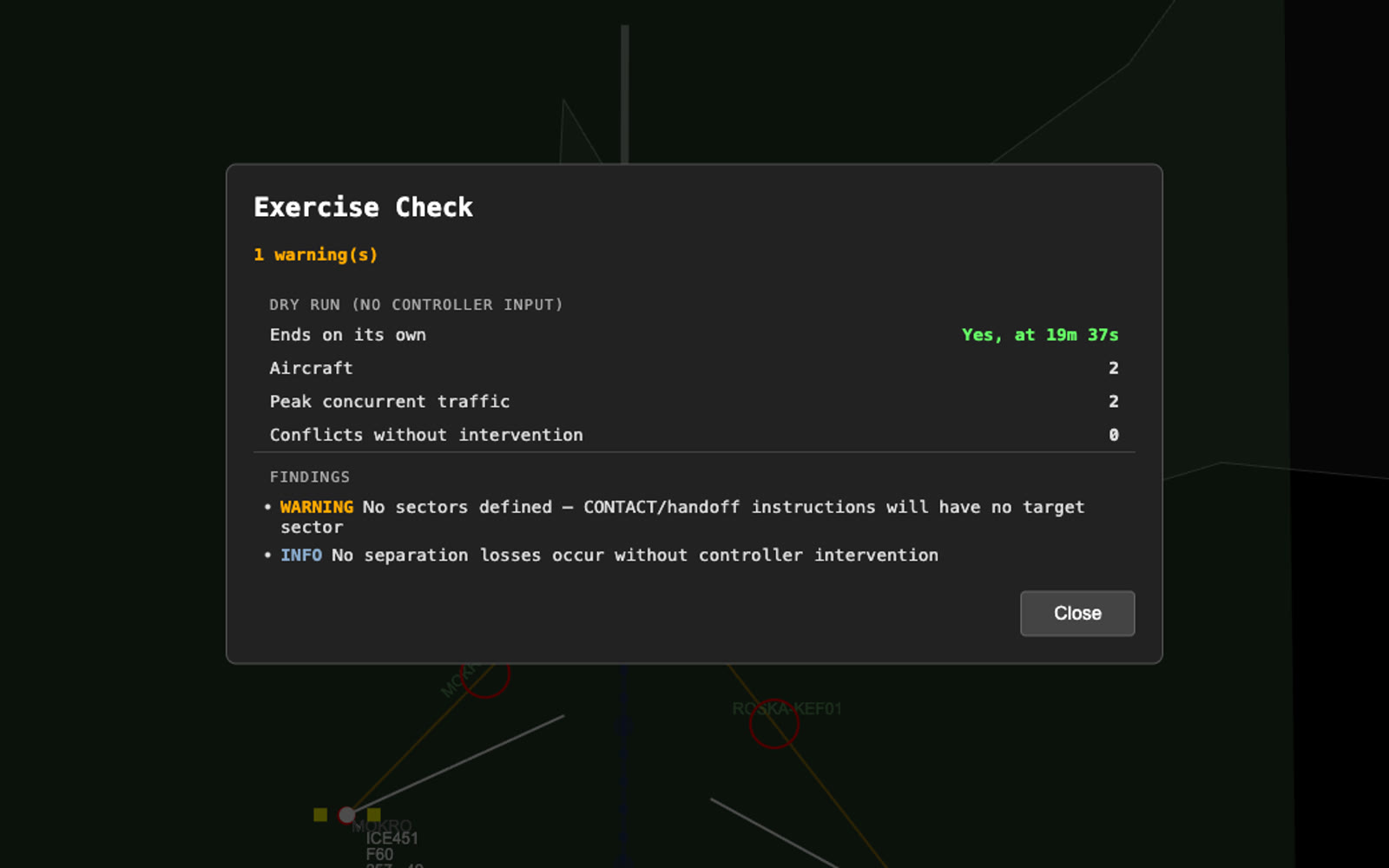 THOR exercise editor with the Check report