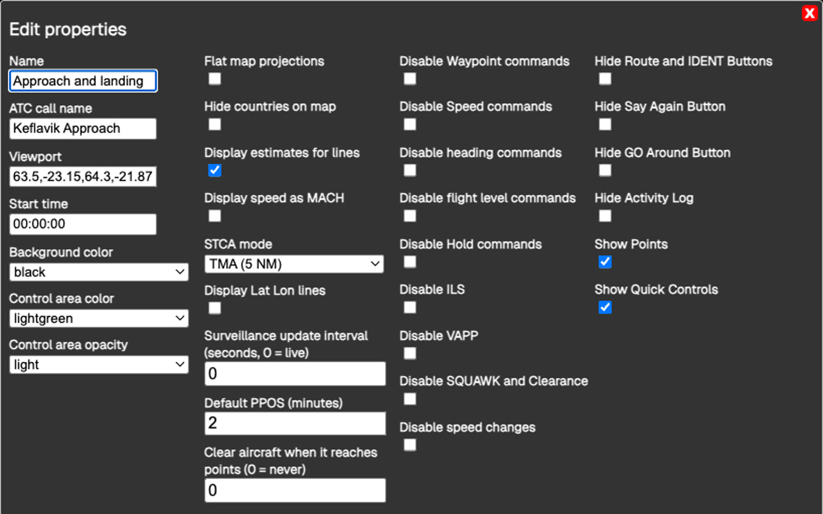 THOR exercise settings: separation standard, pilot errors and input method